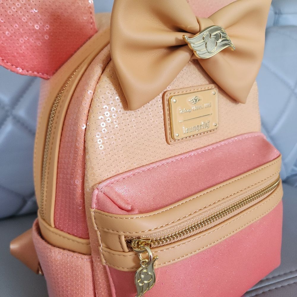 Disney Cruise Line Peach Ombre Ears & Loungefly Sequin Backpack DCL NEW - Picture 3 of 8
